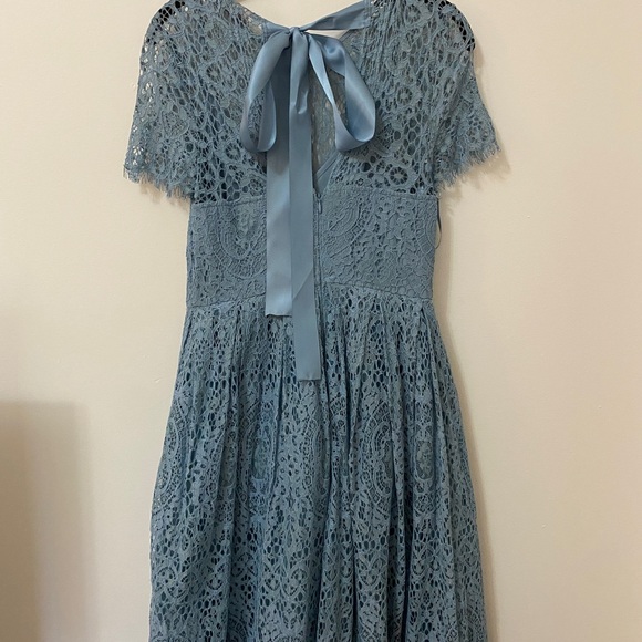 Blue Lace Midi Dress with ribbon tie and open back - Picture 5 of 13